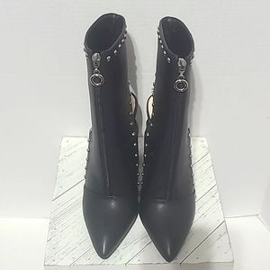 COPY - Wild Diva Black and Silver Studded Hi Block Open Heel Bootie Size 8.5